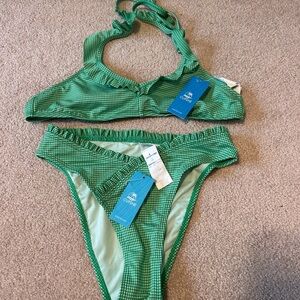 Cupshe Gingham Ruffled Bikini Top & Low-Rise Cheeky Bottoms Set